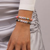Bohemian Polymer Clay Heart Letter Contrast Color Bracelet