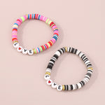 Bohemian Polymer Clay Heart Letter Contrast Color Bracelet