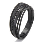 Black Brown Leather Rope Woven Magnet Bracelet