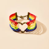 Rainbow Color Hand-Woven Heart-Shaped Ornament Bracelet