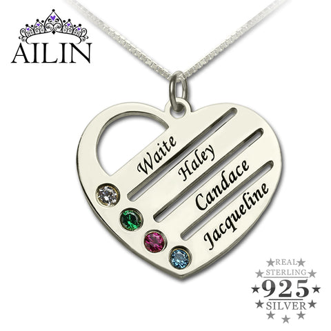 Heart Necklace Engraved & Birthstone